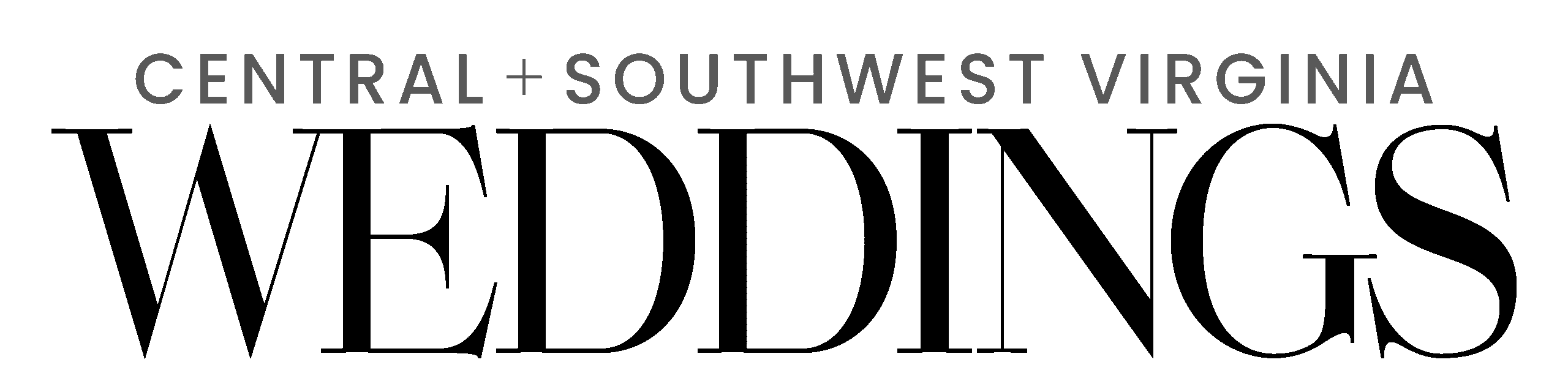 Central + Southwest Virginia Weddings logo with large black serif "WEDDINGS" beneath gray spaced capitals.